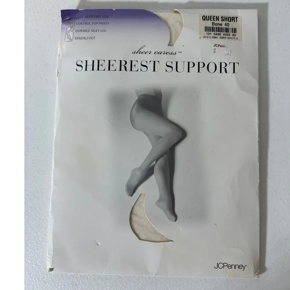JCPenney Size Queen Short Sheerest Support Sandalfoot Control Top Pantyhose